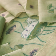 Contemporary Florals Green Muga Cotton Pichwai Jamdani Unstitched Suit Set
